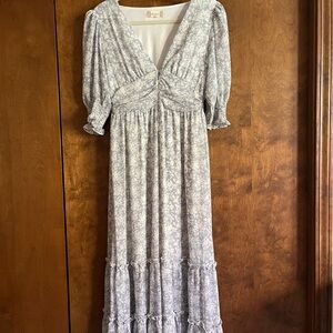 Altar'd State Gray Floral Long Sleeve Dress